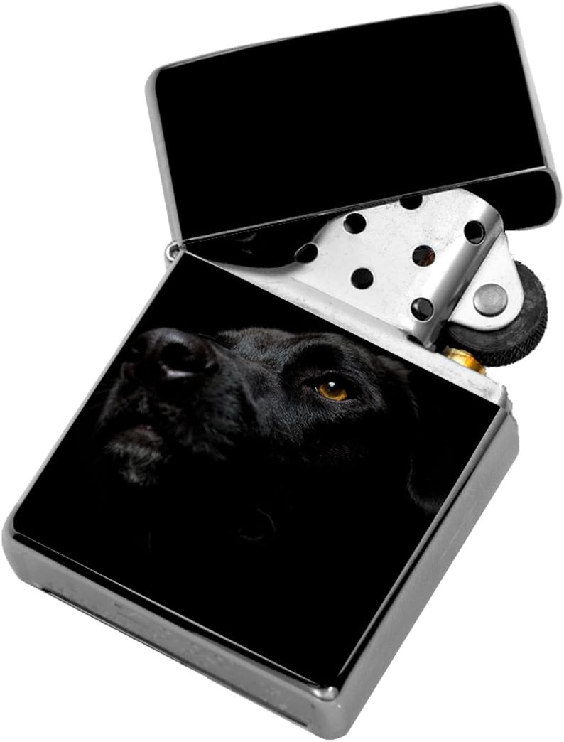 Black Lab Dog - Windproof Flip-Top Refillable Silver Lighter with tin gift box