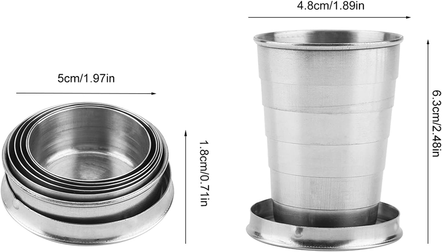Collapsible Cup, Portable Mini Size Lightweight Stainless Steel Collapsible Cup Foldable Traveling Cup with Key Chain for Hiking, Pinic, Fishing(6-Folding, 60ml)