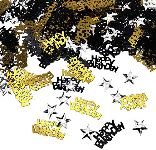 iZoeL BirthdayTable Confetti 30g incl. Rose Gold Happy Birthday Confetti (240pcs) Silver Star Confetti (350pcs) for Boys Girls Woman Kids Birthday Party Table Decoration