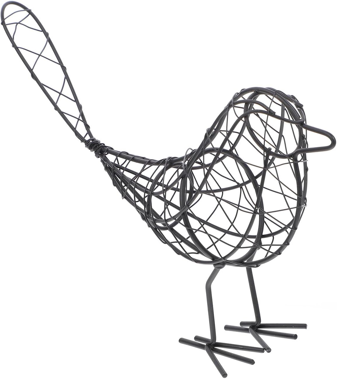 VOSAREA 3D Wire Iron Bird Figurine - Rustic Metal Bird Statue Ornament for Home Garden Table Decor (23x20x6cm)