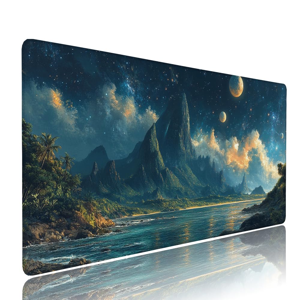Alfombrilla de Mouse para Juegos, Blu, XXL, Antideslizante, Impermeable, Diseño de Cielo stellato, Extendido, Grande, 1400x600x3mm, para PC, Laptop, Ufficio, Famiglia d-861