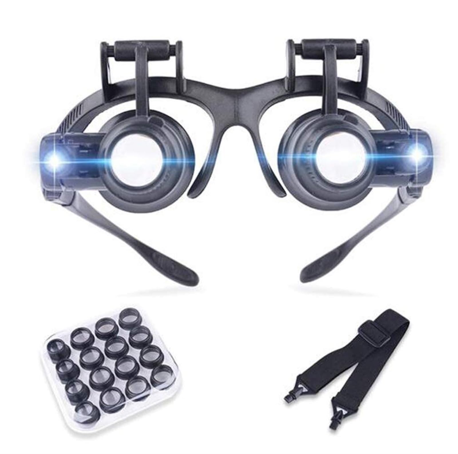 SaryEdge Magnifying Glass,2.5X 4X 6X 8X 10X 15X 20X 25X Headband Glasses with Led Lamp Light Hands Free Magnifying Glasses Adjustable for Hobby, Electricians, Jewelers,
