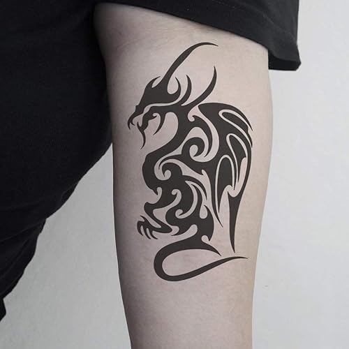 Miniatura 8 de 6 hojas de tatuajes temporales de brazo tótem de garra de dragón volador negro, tatuajes falsos que se ven reales y duran mucho tiempo