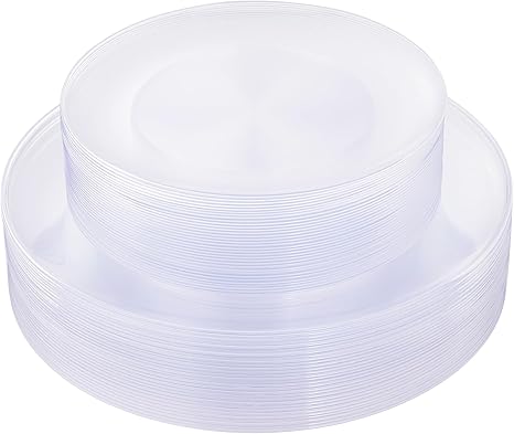 KIRE 60PCS Clear Plastic Plates - Heavy Duty Clear Disposable Plates for Party/Wedding - Include 30Pieces 10.25inch Dinner Plates and 30Pieces 7.5inch Dessert/Salad Plates