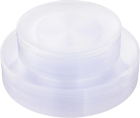 KIRE 60PCS Clear Plastic Plates - Heavy Duty Clear Disposable Plates for Party/Wedding - Include 30Pieces 10.25inch Dinner Plates and 30Pieces 7.5inch Dessert/Salad Plates