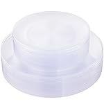 KIRE 60PCS Clear Plastic Plates - Heavy Duty Clear Disposable Plates for Party/Wedding - Include 30Pieces 10.25inch Dinner Plates and 30Pieces 7.5inch Dessert/Salad Plates