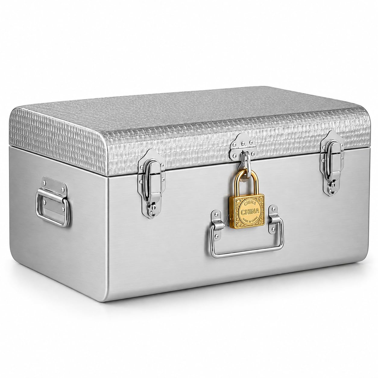 ULFIRA Stainless Steel Metal Trunk Box 26 x 15 x 11 Inches | Heavy Duty Storage Chest with Lock & Side Handles | Multipurpose Steel Storage Box for Clothes, Documents, Tools, Household-image-10