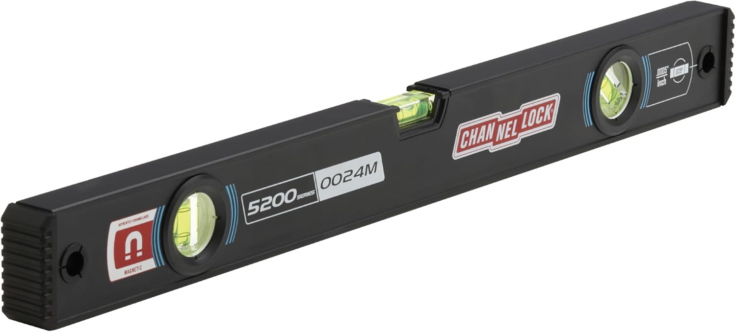 CHANNELLOCK 24-Inch, Professional-Grade Magnetic Aluminum Box Level with Solid Block Acrylic Vials, 5200-0024M