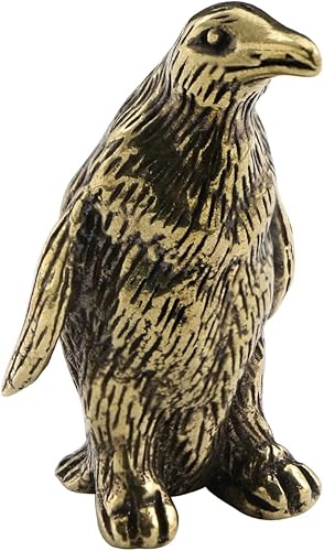 DTREEL Figuras en miniatura modelo de pingüino emperador de latón, bronce interesante animales marinos estatua escultura adorno de escritorio bonsái