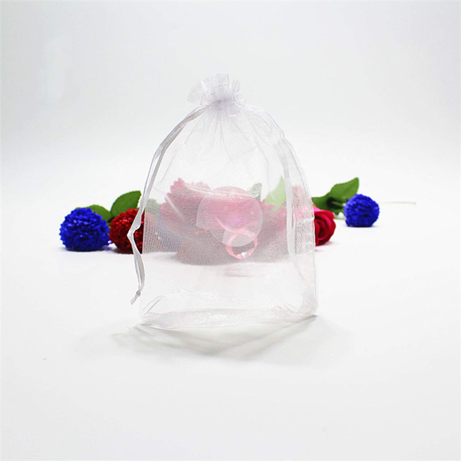 Lot de 10 Sacs Organza,Sachets Pochettes Cadeau en Organza avec Rubans