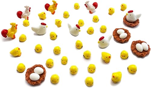 DoTebpa 44 piezas miniatura de pollo pollo gallina huevo nido de pollo adorno de nido de pollo paisaje de hadas para decoración de jardín