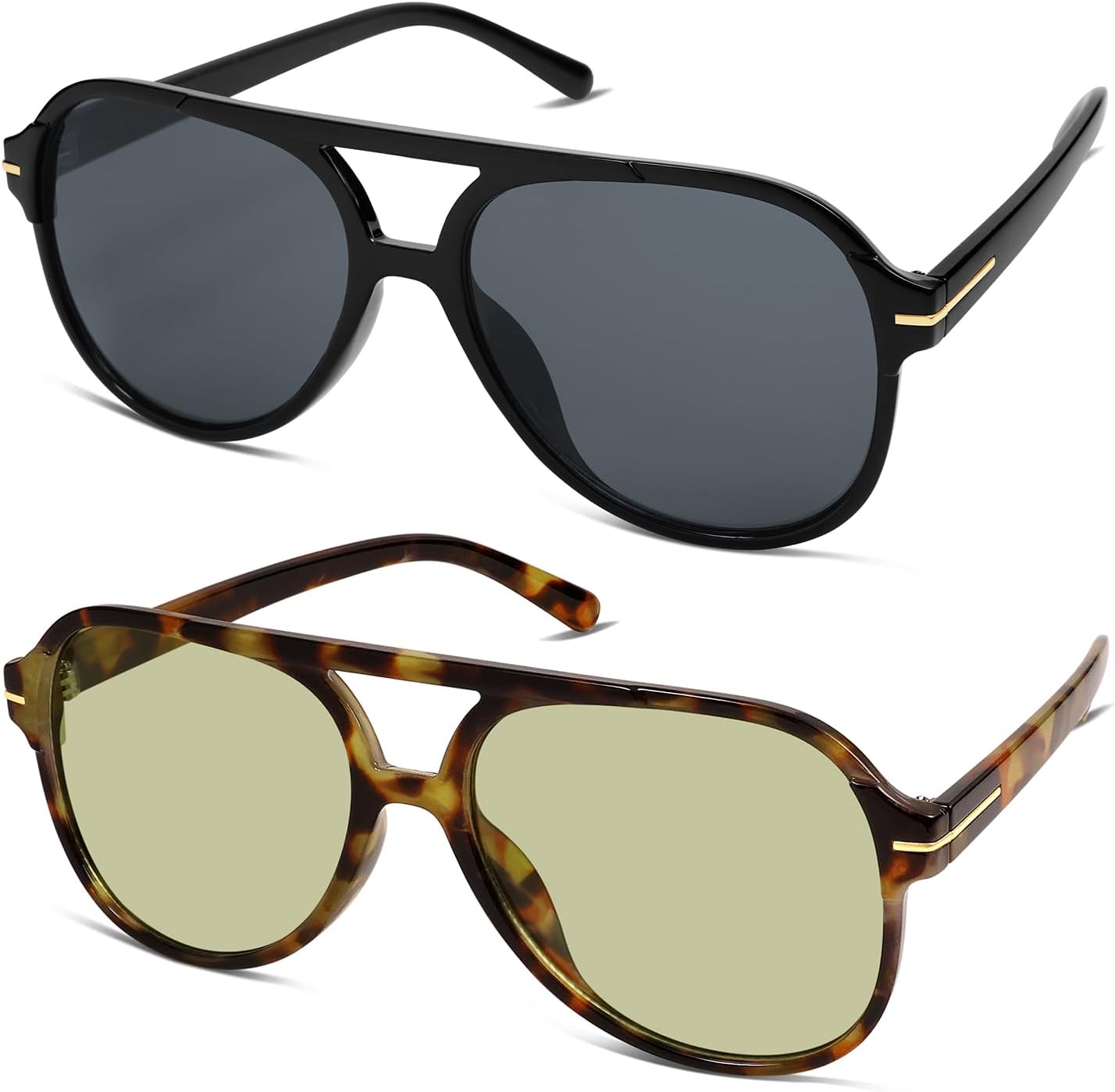 HERJOUR Retro Trendy Square Aviator Sunglasses Womens Mens 70s Classic Vintage Oversized Sun Glasses AR82174 - Image 3