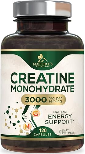 Cápsulas de monohidrato de creatina de 3000 mg - El mejor polvo de creatina micronizada - Apoya el músculo magro, la fuerza, la energía y la