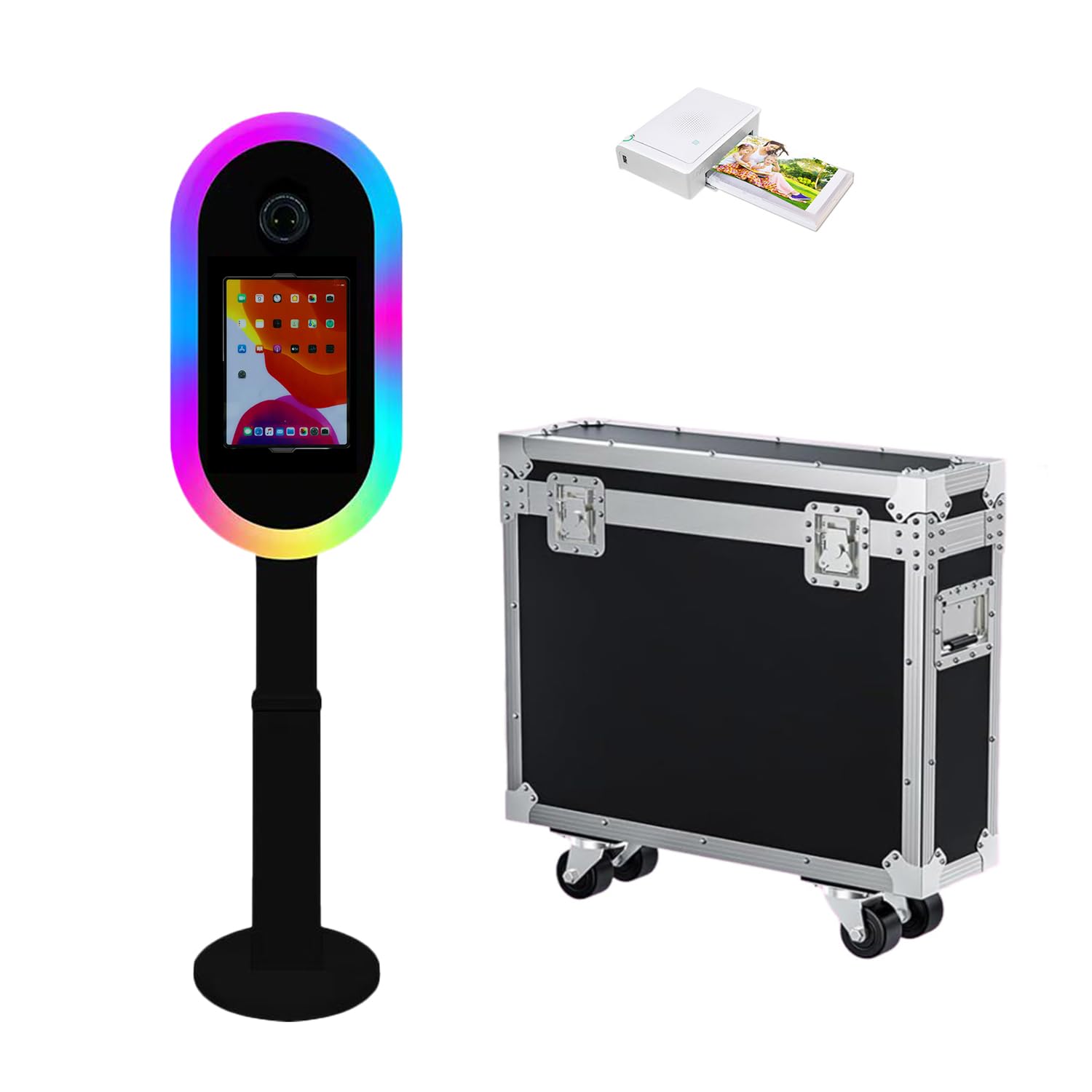 Cabina de fotos compatible con iPad de 10.2 a 13 pulgadas y cámara, cabina de fotos para iPad con funda de vuelo e impresión instantánea, máquina de cabina de fotos para fiestas de alquiler y eventos