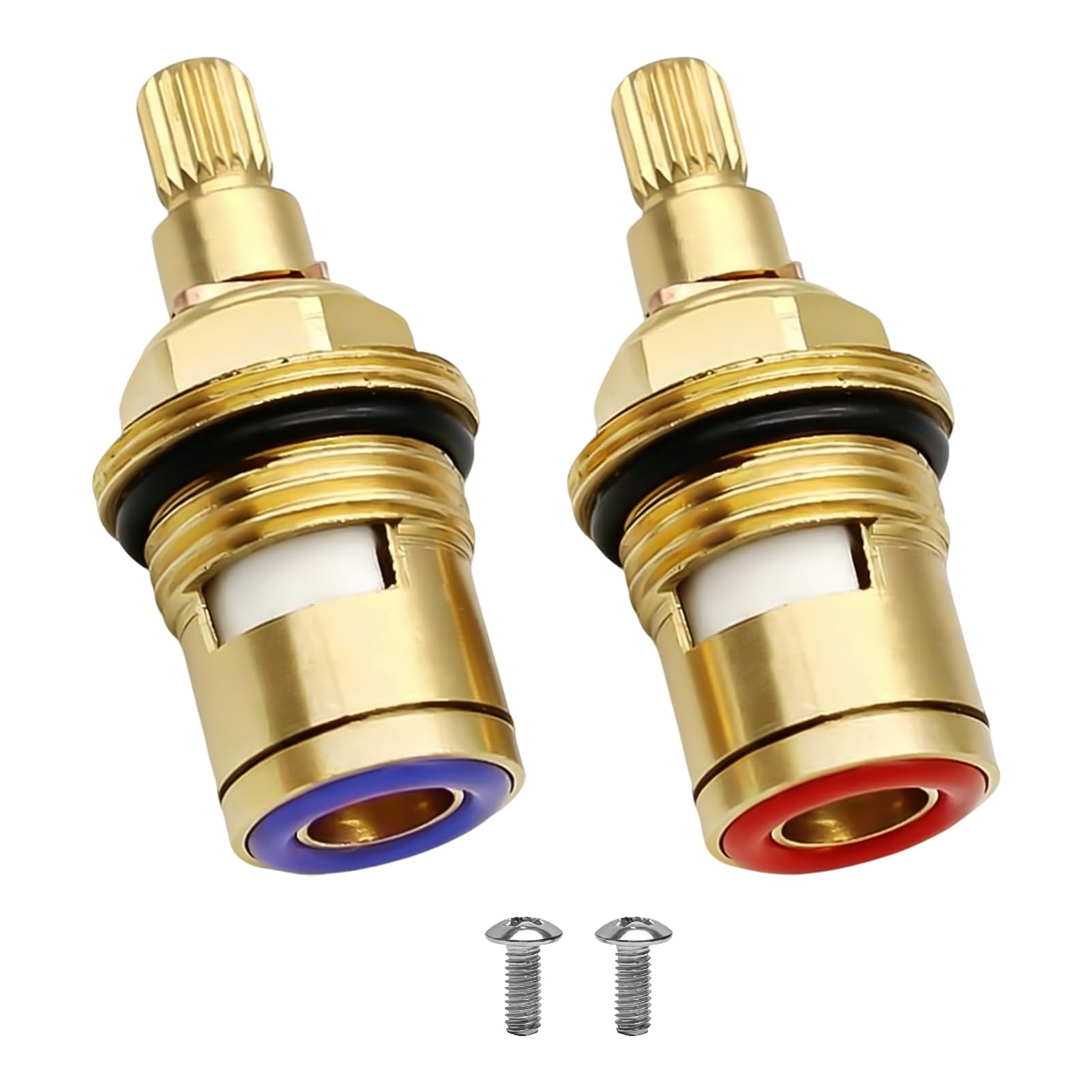 2 Pcs Tap Valve Replacement, 1/4 Turn Ceramic Tap Glands, Mixer Tap Replacement Parts Cartridge Brass, 20 Spline Valve Replacement for Bathroom & Kitchen Faucets, Tap Glands Repair Kit (Hot & Cold)