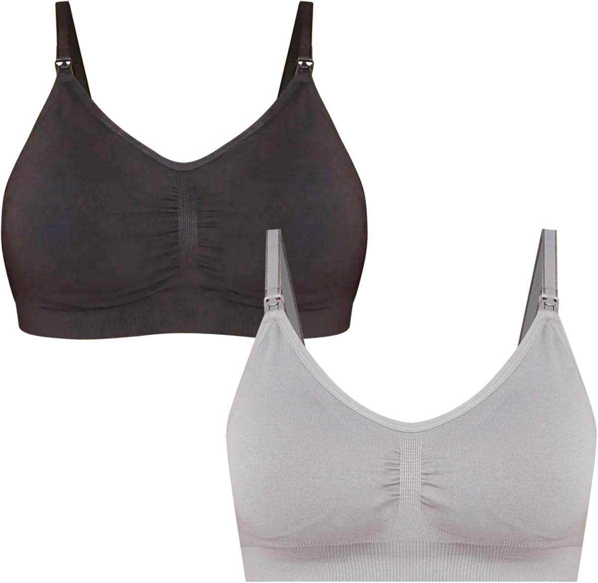 Paquete de 2 sujetadores de lactancia sin costuras de talla grande para mujer Motherhood Maternity (S-3X) | Imprescindibles para el embarazo, sujetador de bombeo, clip ajustable, cobertura total, soporte medio, inalámbrico