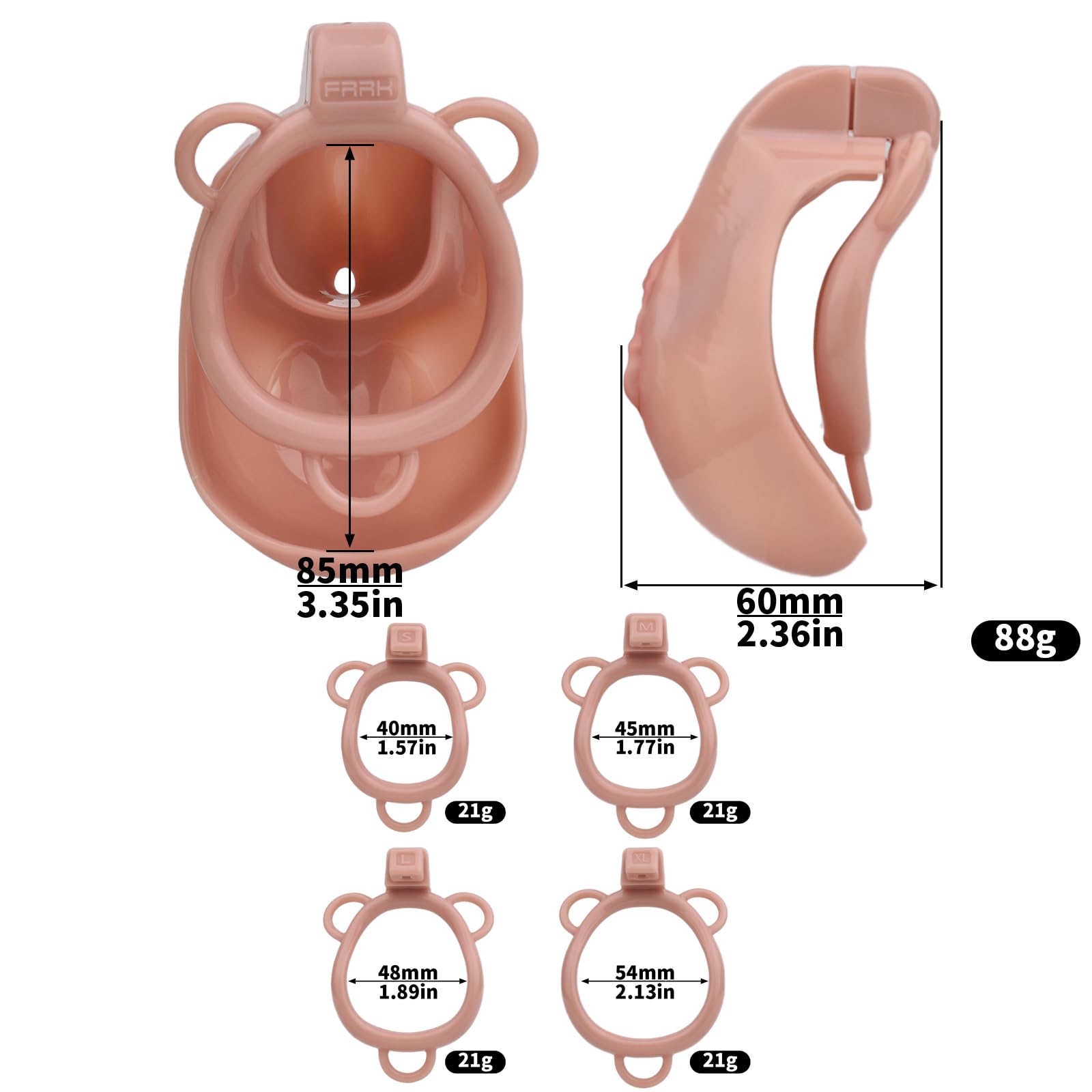 Sissy Chastity Cage Hommes avec Ceinture Réglable et 4 Anneaux Amovibles, Cage à Pénis en Résine 3D Jouets Sexuels pour le Bondage du Pénis, Design Léger et Respirant (Flesh)