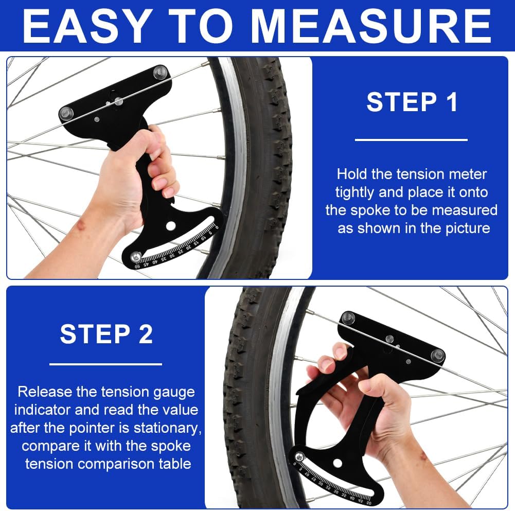 Saycker 13Pcs Bike Spoke Tool Wrench Tension Meter Set, Bike Indicator Meter Tensiometer with Wheel Repair Tool W/Valve Wrench/Spoke Wrench/Tire Lever/Hex/Socket Wrench for Bike Repair
