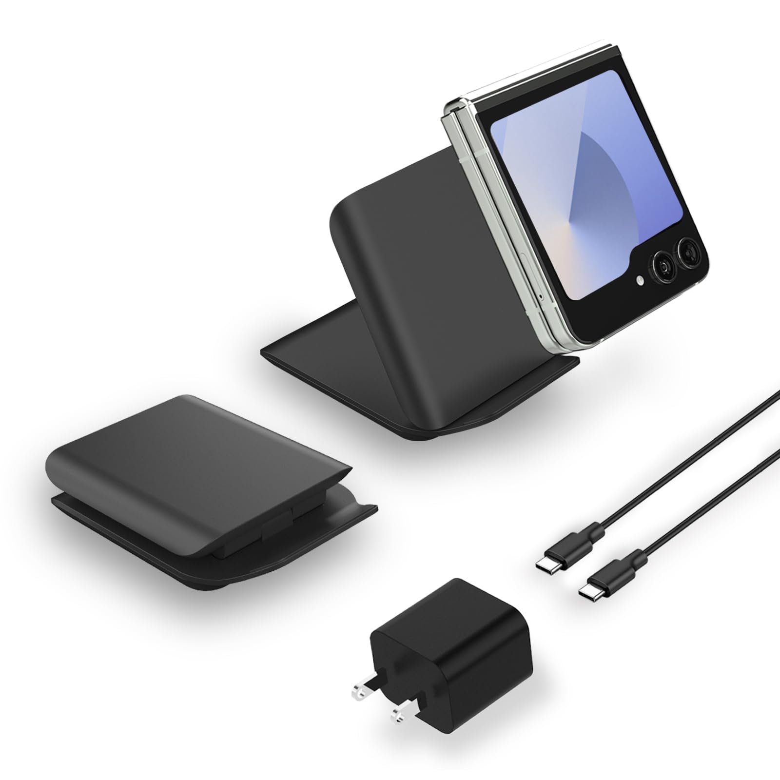 Foldable Wireless Charger for Samsung Galaxy Z Flip 7, Portable Travel Wireless Charging Stand, 15W Fast Wireless Charger Station for Galaxy Z Flip6/5/4/3, Motorola Razr+ (20W Adapter Included), Black