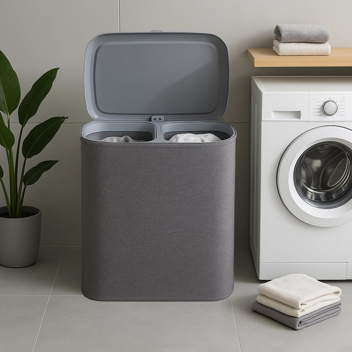 Cesta de lavandería de tela SVEN 50L con tapa y 2 bolsas separadoras extraíbles, gran capacidad, plegable y práctica
