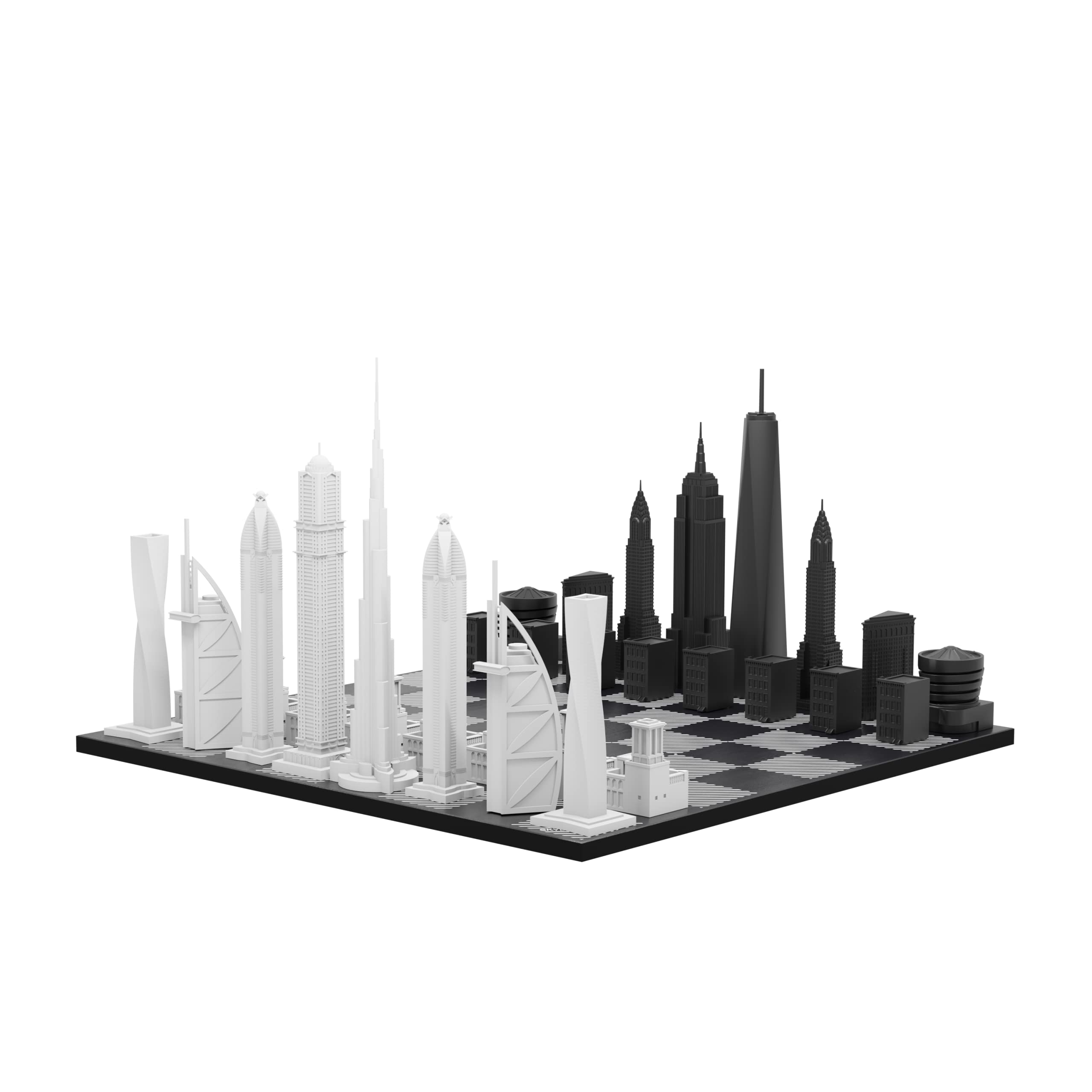 Skyline Chess - Acrilico New York Vs Dubai Edition - con B/W Hatch board
