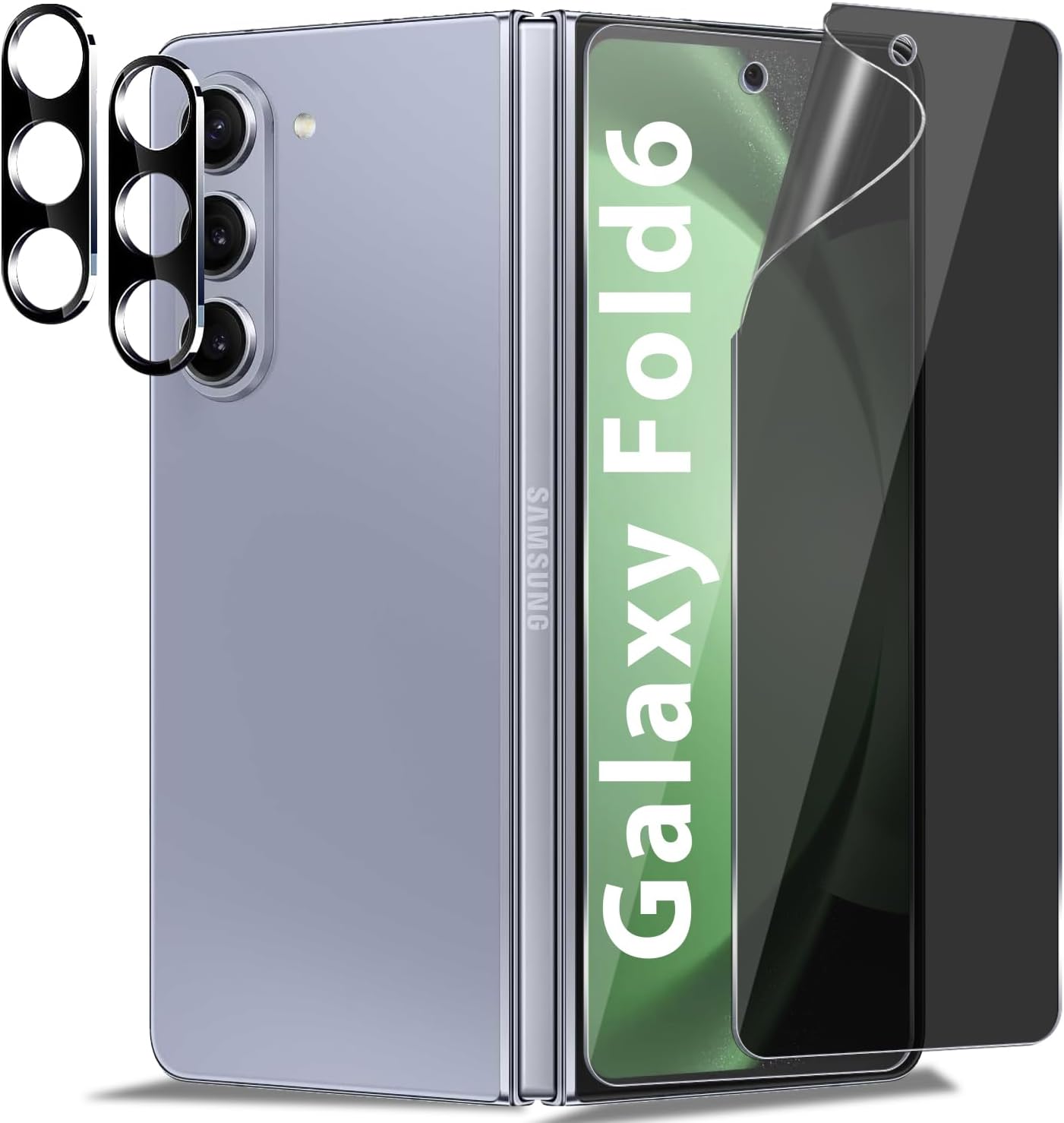 [2+2Pack for Galaxy Z Fold 6 (2024) Privacy Front Screen Protector and Camera Lens Protector, Anti-Spy 9H Hardness Case Friendly Samsung Z Fold 6 5G.