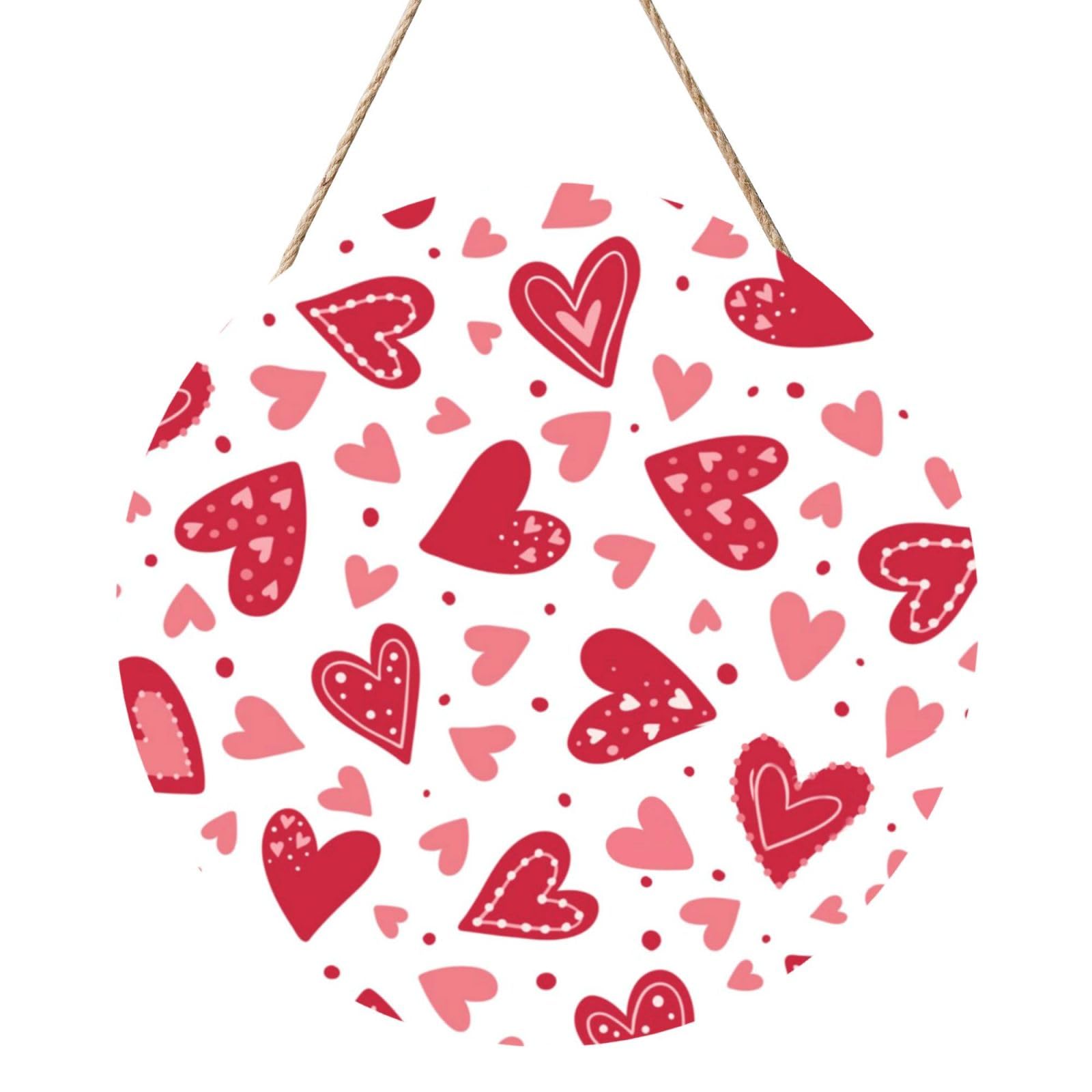 InOmak Valentine'S Day Heart Pattern, Round Wood Panel Painting 12 in, Wall Hanging Painting For Home