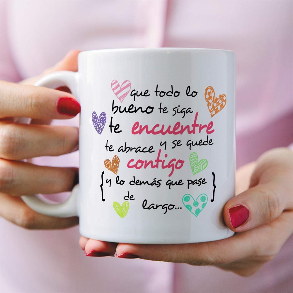 Taza Original MUGFFINS 350 ml con Frases Motivacionales "Que Todo lo Bueno te SIGA"