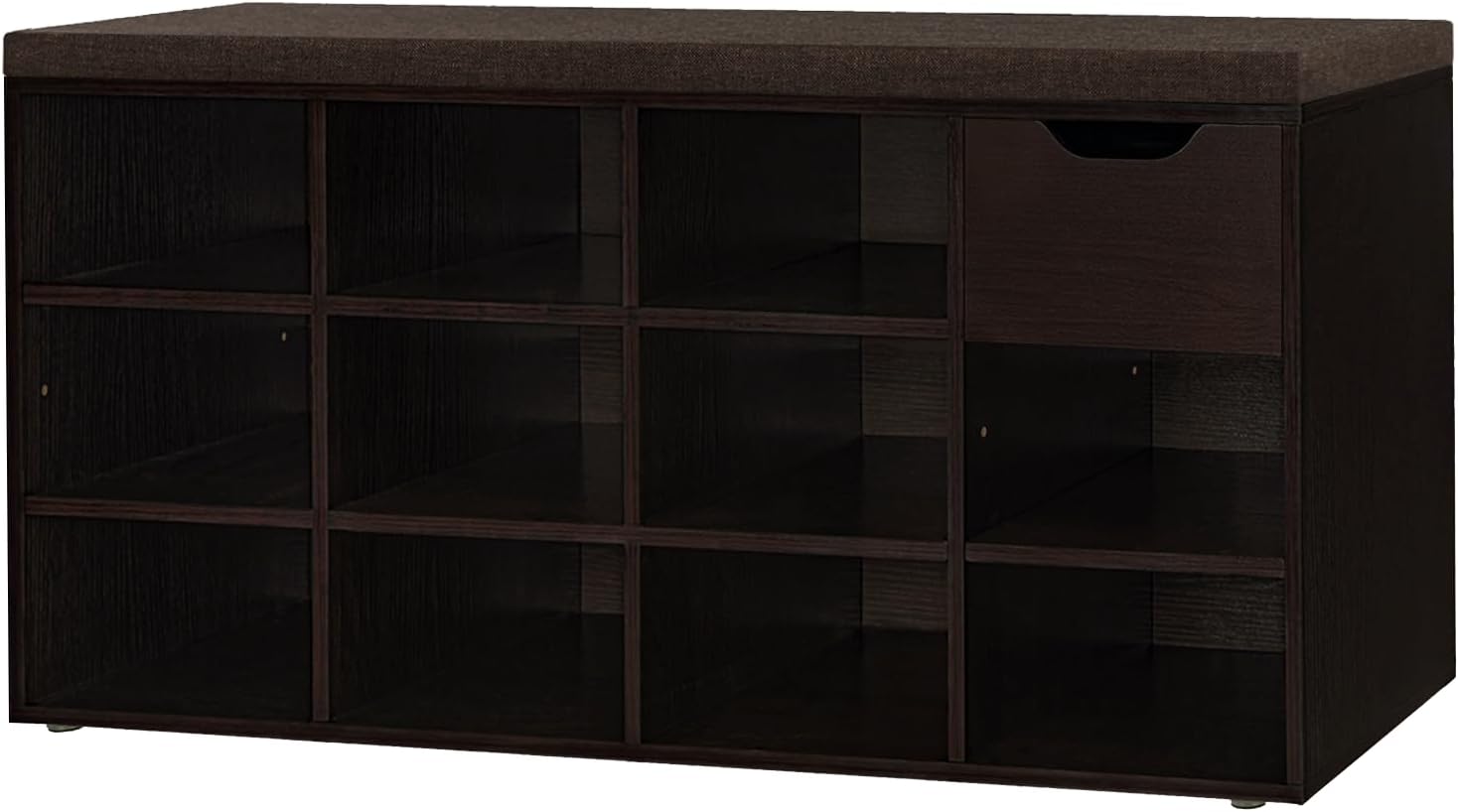 DINZI LVJ Shoe Bench, Entryway Storage Bench with Drawer and 11 Cubbies, Cubby Shoe Rack with Adjustable Shelves, Shoe Organizer Cabinet for Living Room, Bedroom, Mudroom, Closet and Garage, Espresso