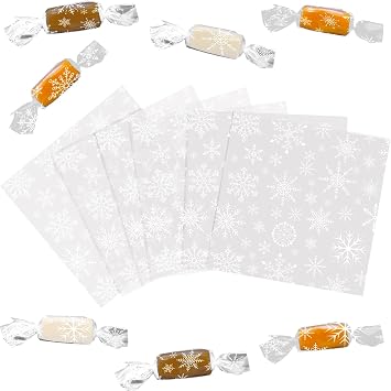 DIYASY 600 Pcs Christmas Candy Wrappers for Caramels, Clear Cellophane Wrapper Xmas Nonstick Chocolate Wrapping Wax Paper Sweets Holiday Baking Packaging 5" x 5"
