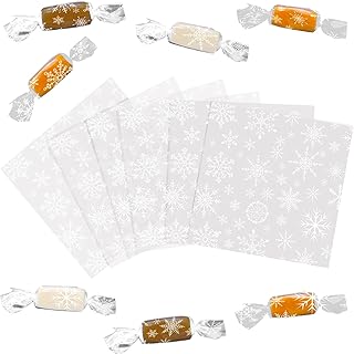 DIYASY 600 Pcs Christmas Candy Wrappers for Caramels, Clear Cellophane Wrapper Xmas Nonstick Chocolate Wrapping Wax Paper Sweets Holiday Baking Packaging 5" x 5"