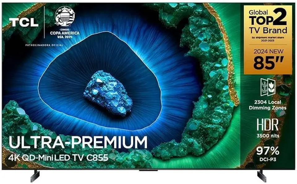 Semp TCL Smart TV 85 Polegadas 4K QD-MiniLED C855, Google TV, HDR, Wi-Fi, Bluetooth, Dolby Vision e Atmos, 144Hz