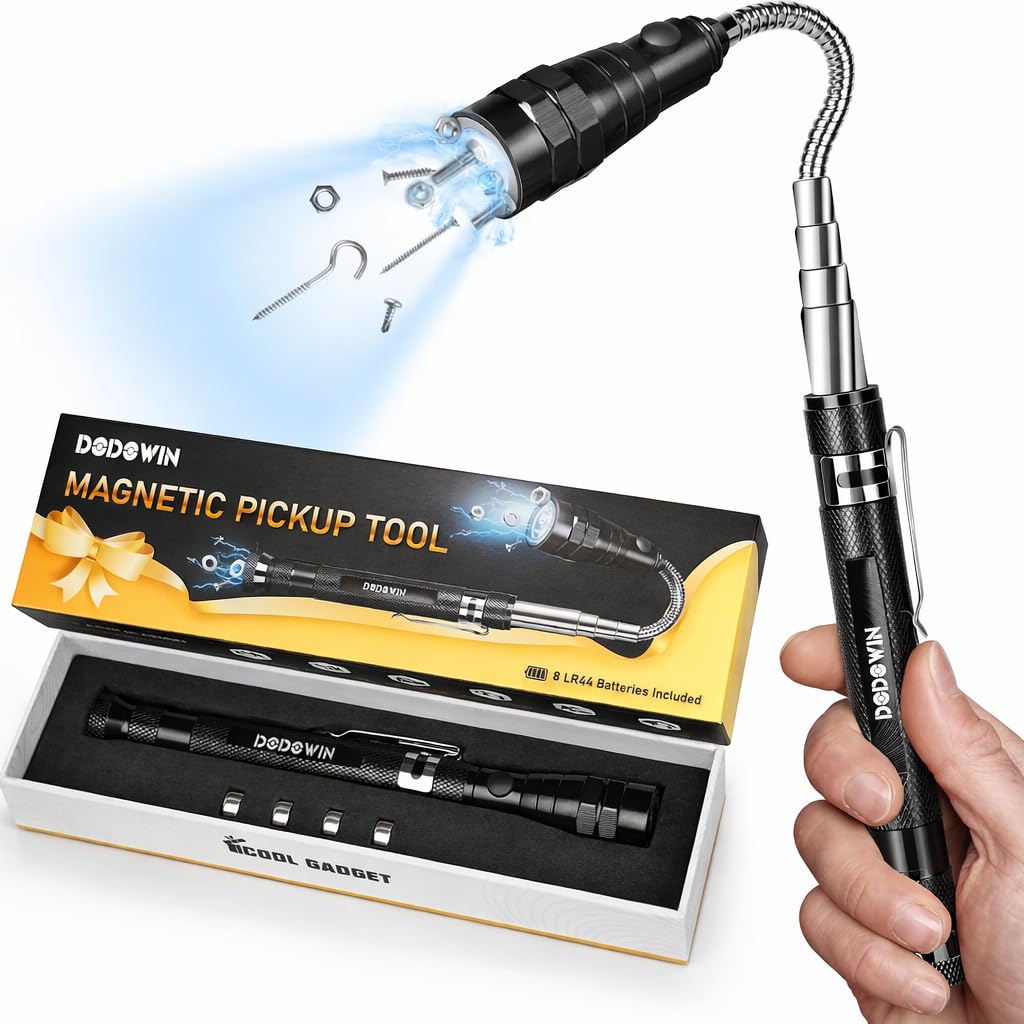 DODOWIN Valentines Day Gift for Him Men Dad Husband Telescoping LED Magnetic Pickup Tool, Cool Gadgets for Man Grandpa Papa