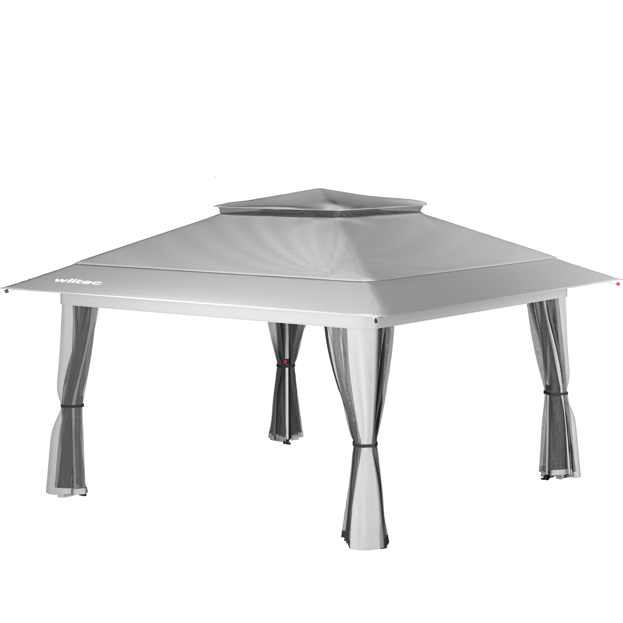 Wiltec Gazebo pieghevole con zanzariera, grigio chiaro 4 x 4 m, impermeabile, UV 50+, Tendone per feste