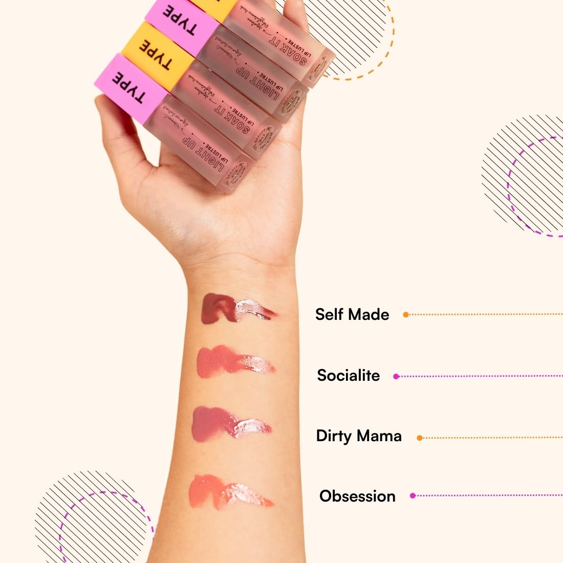 TYPE BEAUTY INC. Light Up Lip Gloss with SPF 35 PA+++ For Pigmented Lips | Niacinamide & Vitamin C | Hydrating Lip Care | High-Shine & Nourishing Formula | For Girls & Women - Dirty Mama (408) | 4.5ml 4
