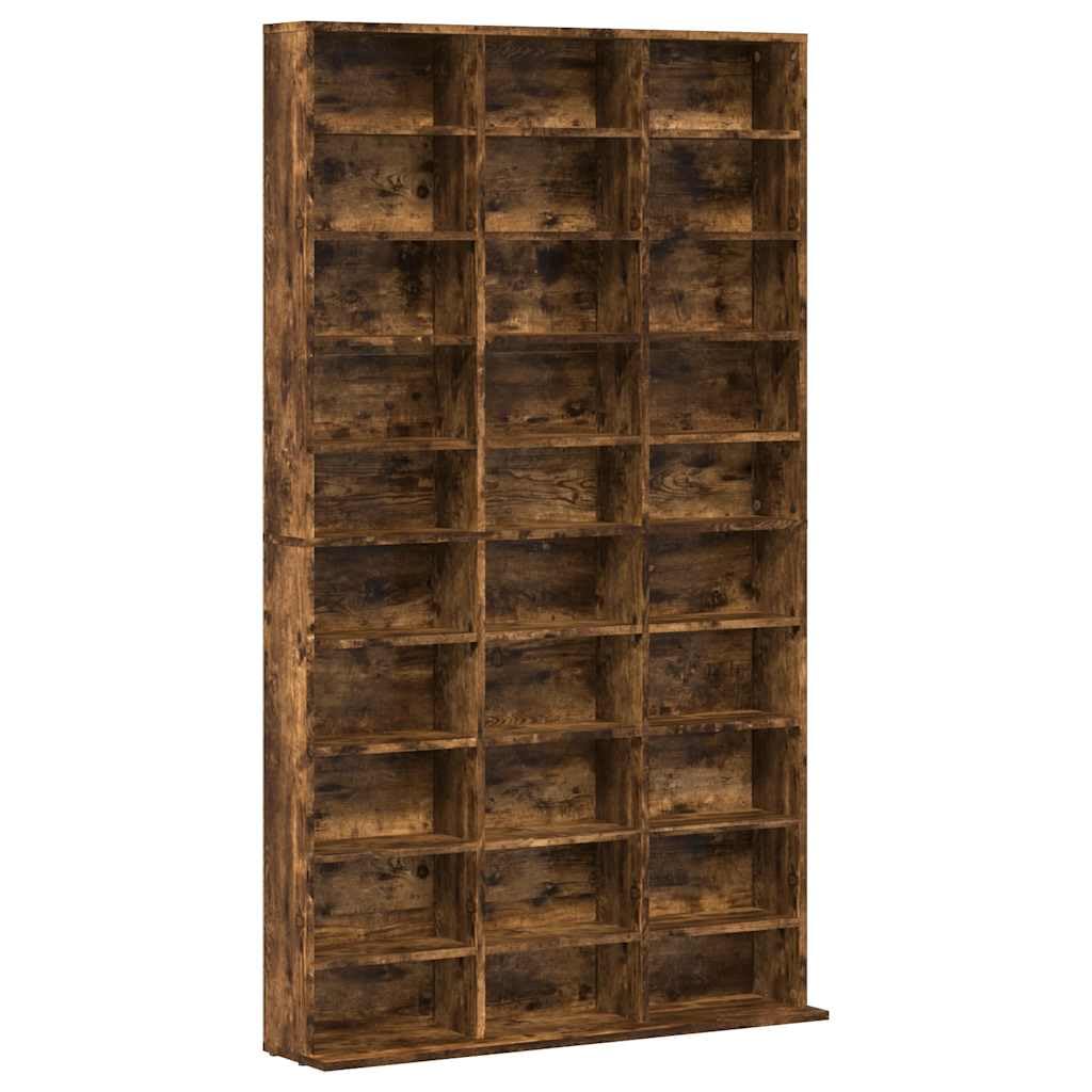 Estantería para CD, roble ahumado, 102 x 23 x 177,5 cm, material de madera con compartimentos abiertos para discos de vinilo y accesorios, versátil como estantería o armario de almacenamiento