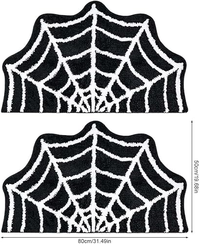 Miniatura 3 de Paquete de 2 tapetes de baño de tela de araña, 31 x 20 pulgadas, decoración de Halloween, alfombras de telaraña, tapetes antideslizantes para