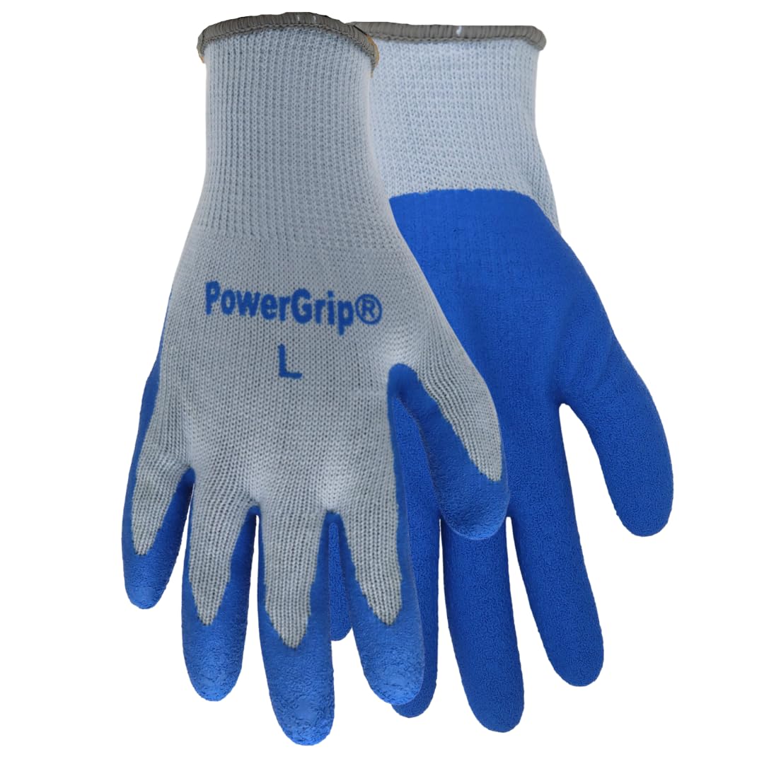 Red Steer A300 Powergrip Blue Cotton/Polyester Work Gloves, Rubber Palm, Sizes S-XL, Sold by Pair, 3 Pair or Dozen