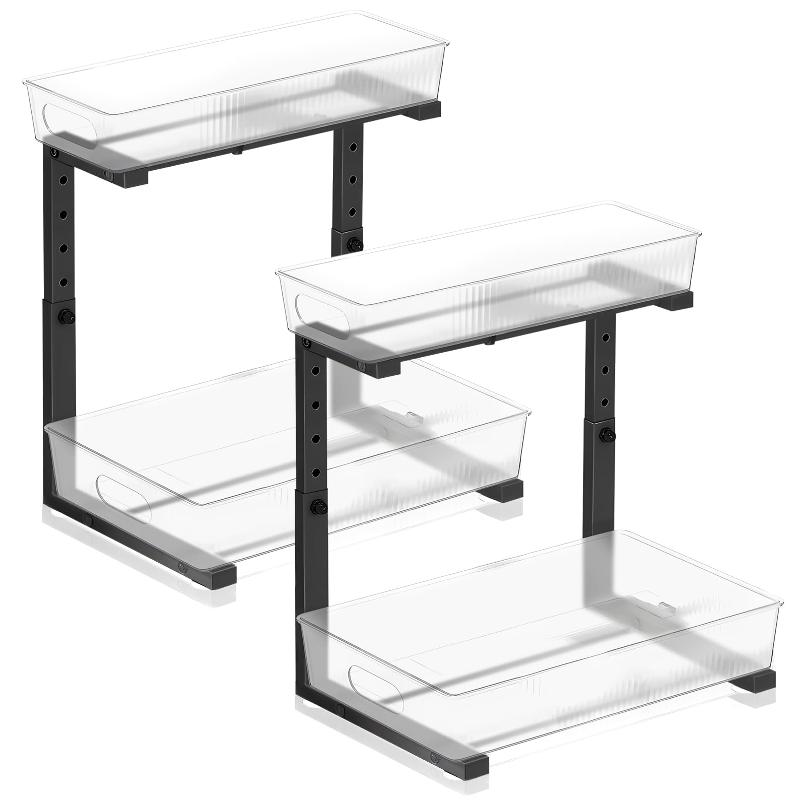 Confezione da 2 organizer da cucina a 2 ripiani estraibili sotto il lavandino, per il piano di lavoro del bagno