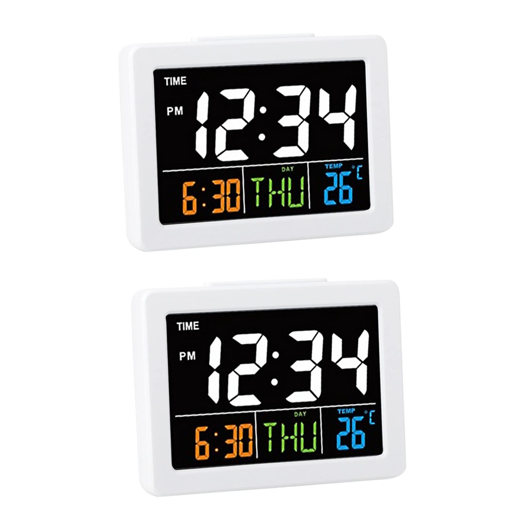 Hndhbfgrt 2X Color Large Screen LCD Electronic Desk Alarm Clock with Temperature Date Display