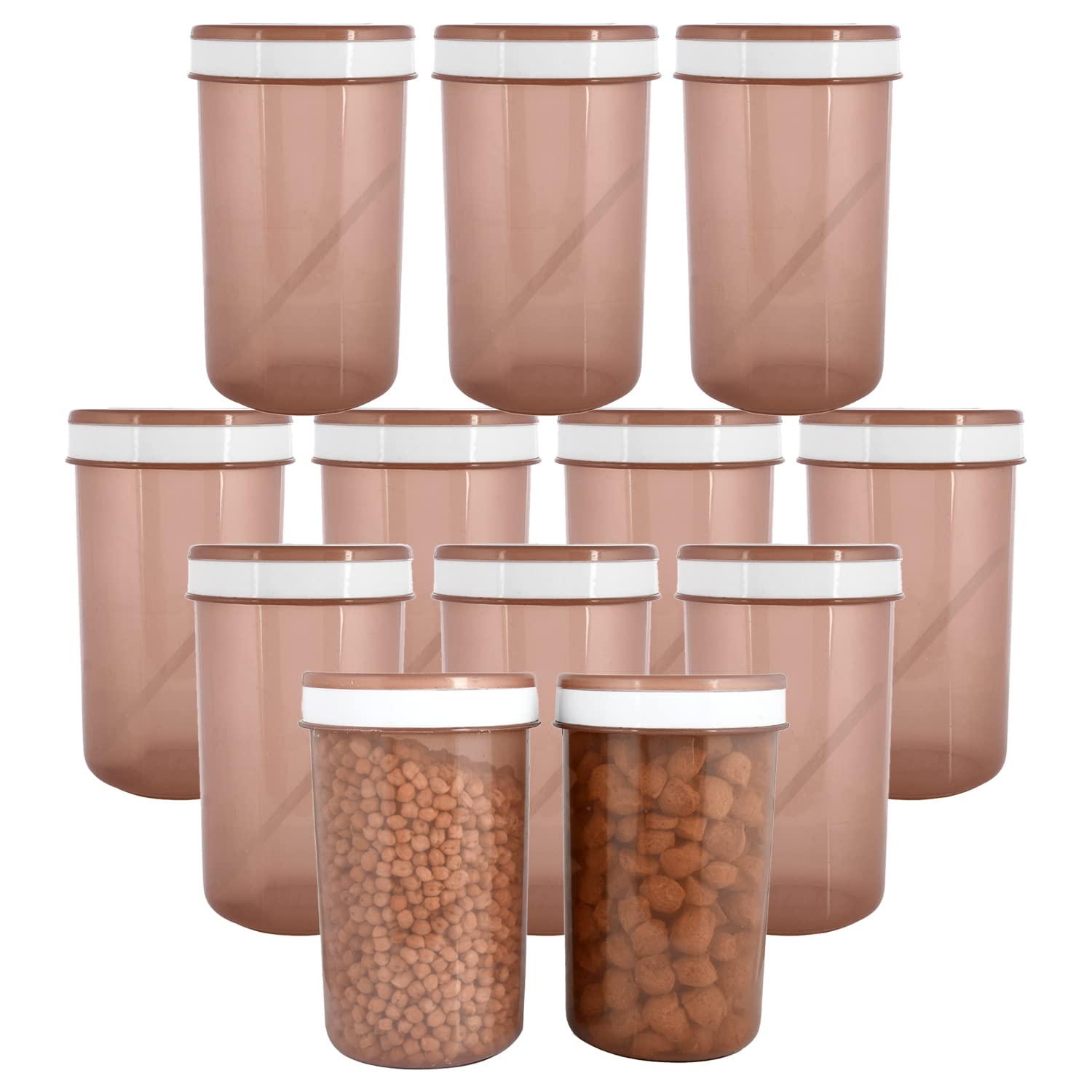 Kuber Industries Containers Set for Kitchen|BPA-Free Plastic 500 ML Storage Containers Set with Spoon for Kitchen|Pack of 12 (Brown)