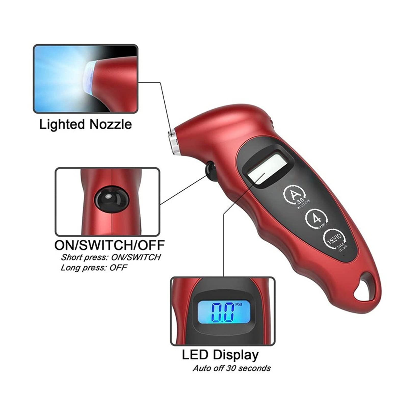 Sensore di pressione dei pneumatici Strumento per misuratore di pressione dei pneumatici digitale per auto Motocicletta Mini misuratore di pressione per pneumatici digitale Display LCD diagnostico (