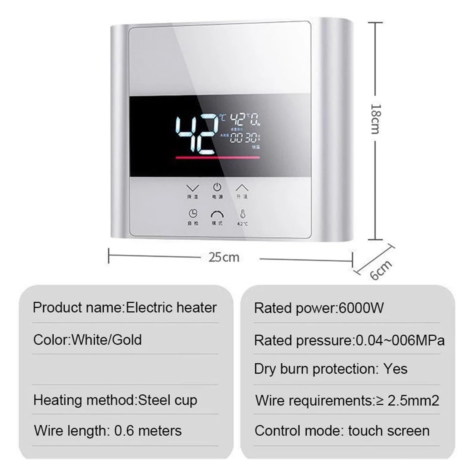 6000W Riscaldatore Di Acqua Calda Senza Serbatoio Elettrico Istantaneo Montato A Parete Mini Bagno Termostato Riscaldamento Doccia Display A LED Veloce E Comodo