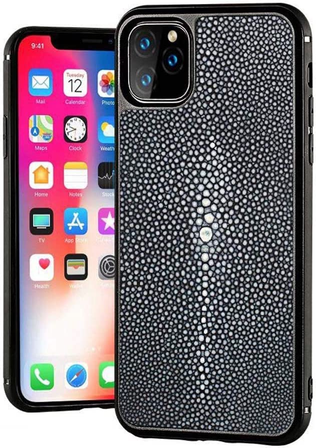 Coque iPhone 11 Pro peau poisson perlé coque arrière protection antichoc gris 2019