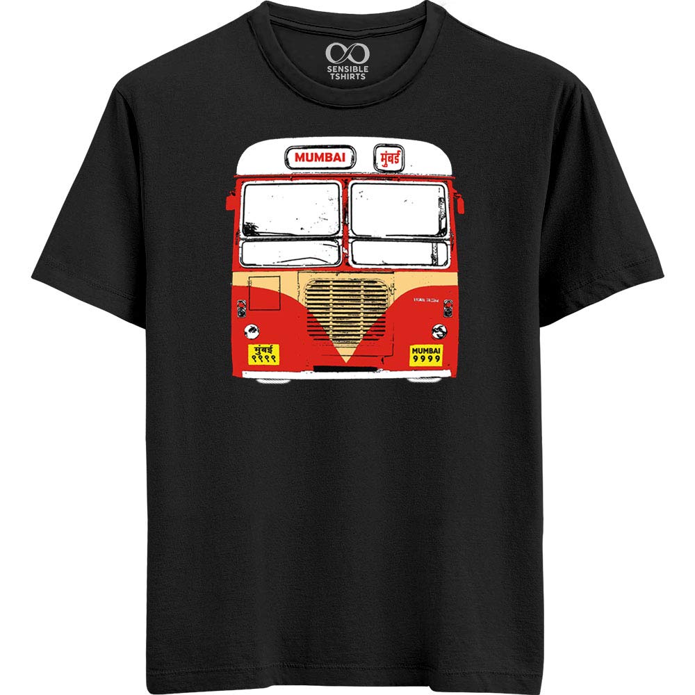 SENSIBLETSHIRTS.COMMumbai Bus Unisex Men/Women Regular Fit Cotton Black T-Shirt