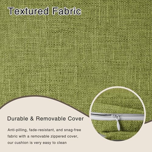 Image of OVOV 14x14 Chair Cushions for Metal Dining Chairs Set of 2 Green | Non Slip, Washable Removable Cover with Ties, Textured, for Dining Room, Kitchen Cafes Bistro Patio, Stackable Chairs