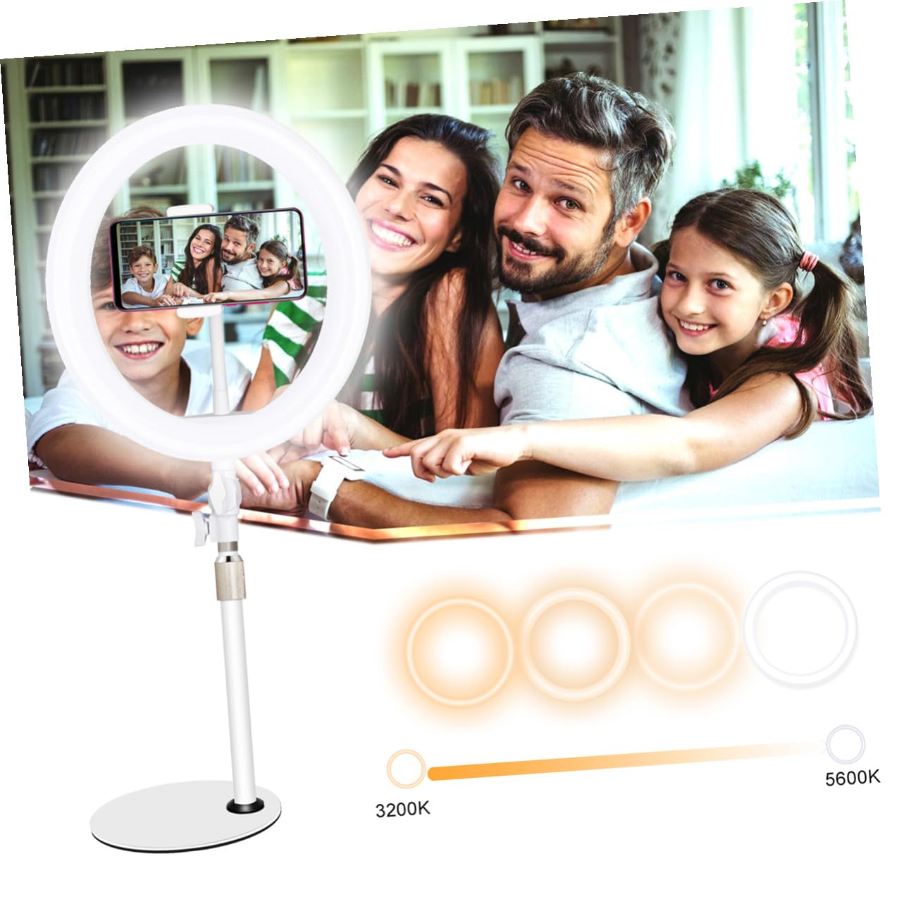 Lampada Led Per Selfie 10 Pollici Supporto Regolabile e Luce Dimmerabile Usb Per Live Streaming e Trucco Su Smartphone Bianca