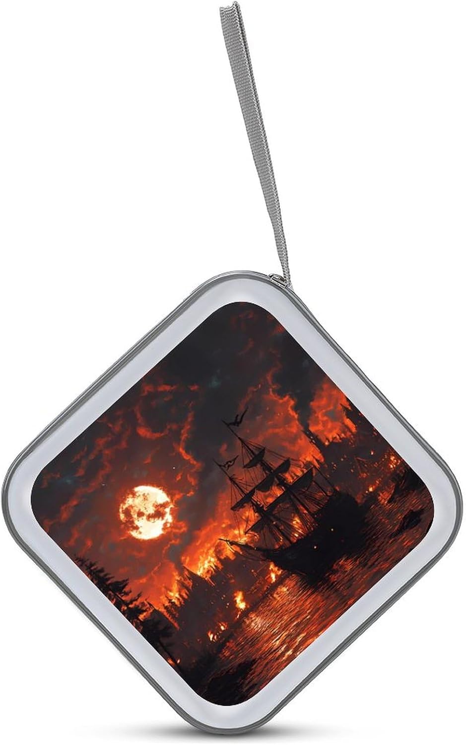 Burning Harbor Blood Moon Ship CD Case Portable DVD Storage Box CD Wallet Holder Binder Organizer for Car Home