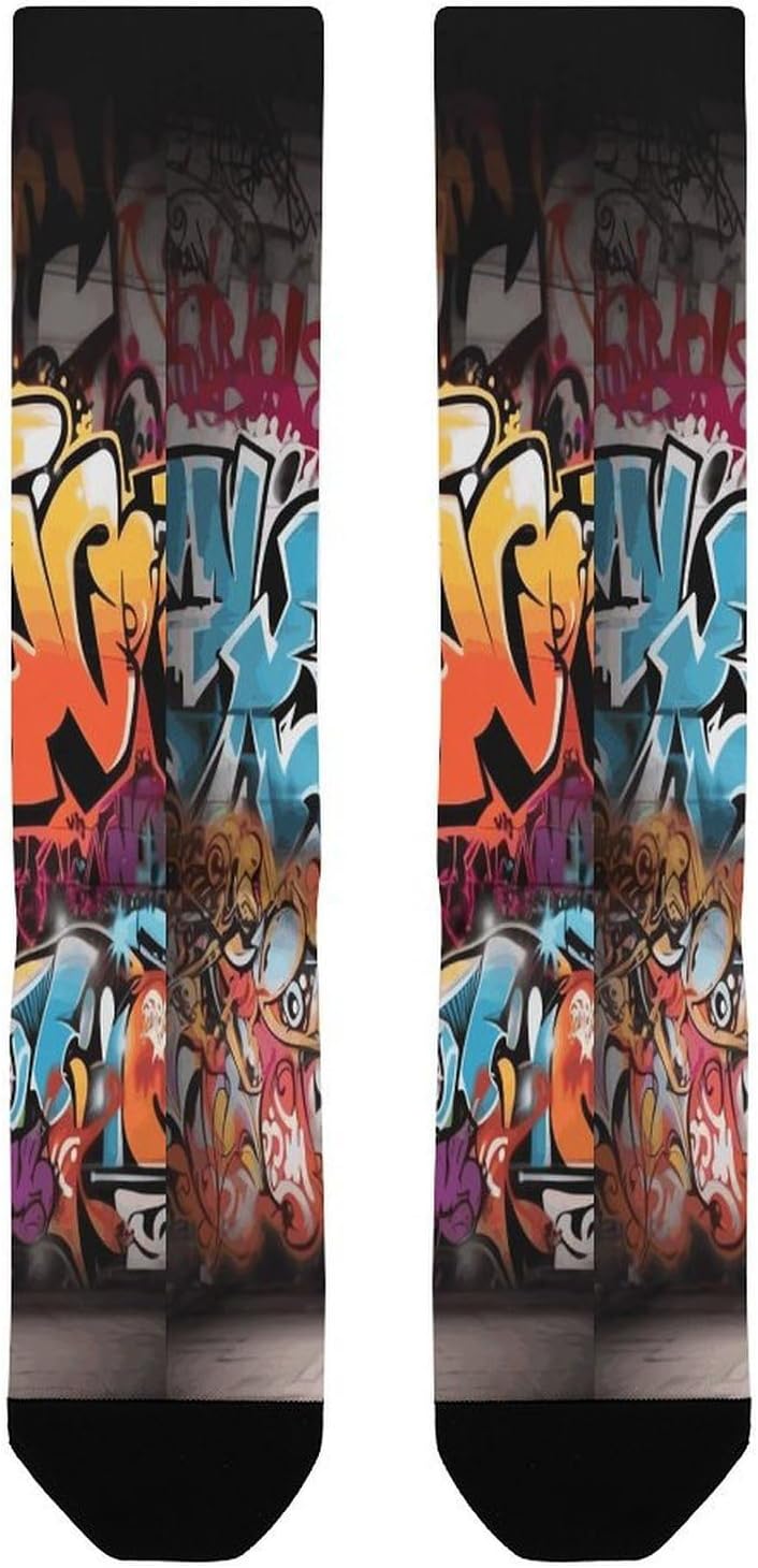 Graffiti Hip Hop Compression Sock Circulation Support Socks Lightweight Knee High Tube Sock Over-The-Calf Sock for Adult