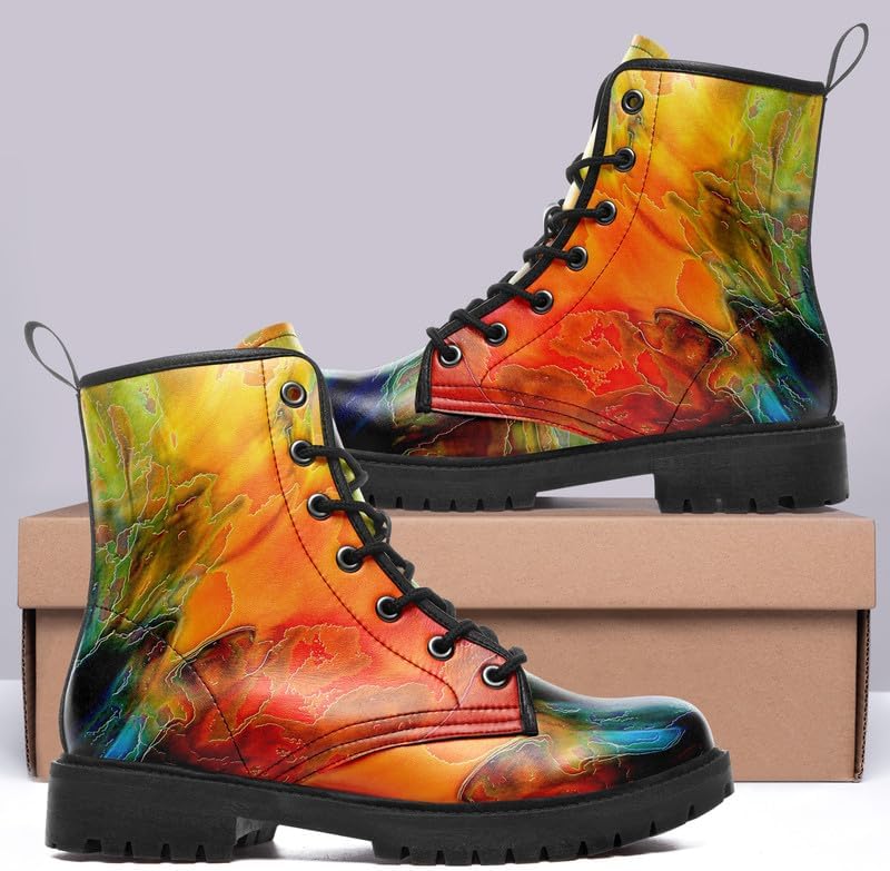 Fashion Ankle Boots For Men Women Floral Mushroom Star Trendy Lace Up Unisex Booties Combat Trendy Street Wear Boots - Image 5